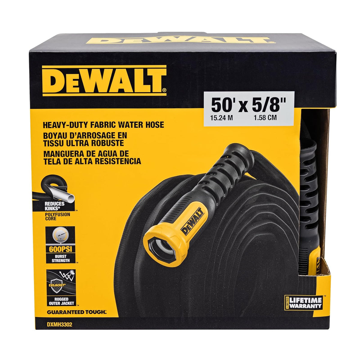 DEWALT DXMH3302 - Manguera de jardín de tela de grado profesional resistente de 50 x 5/8 pulgadas