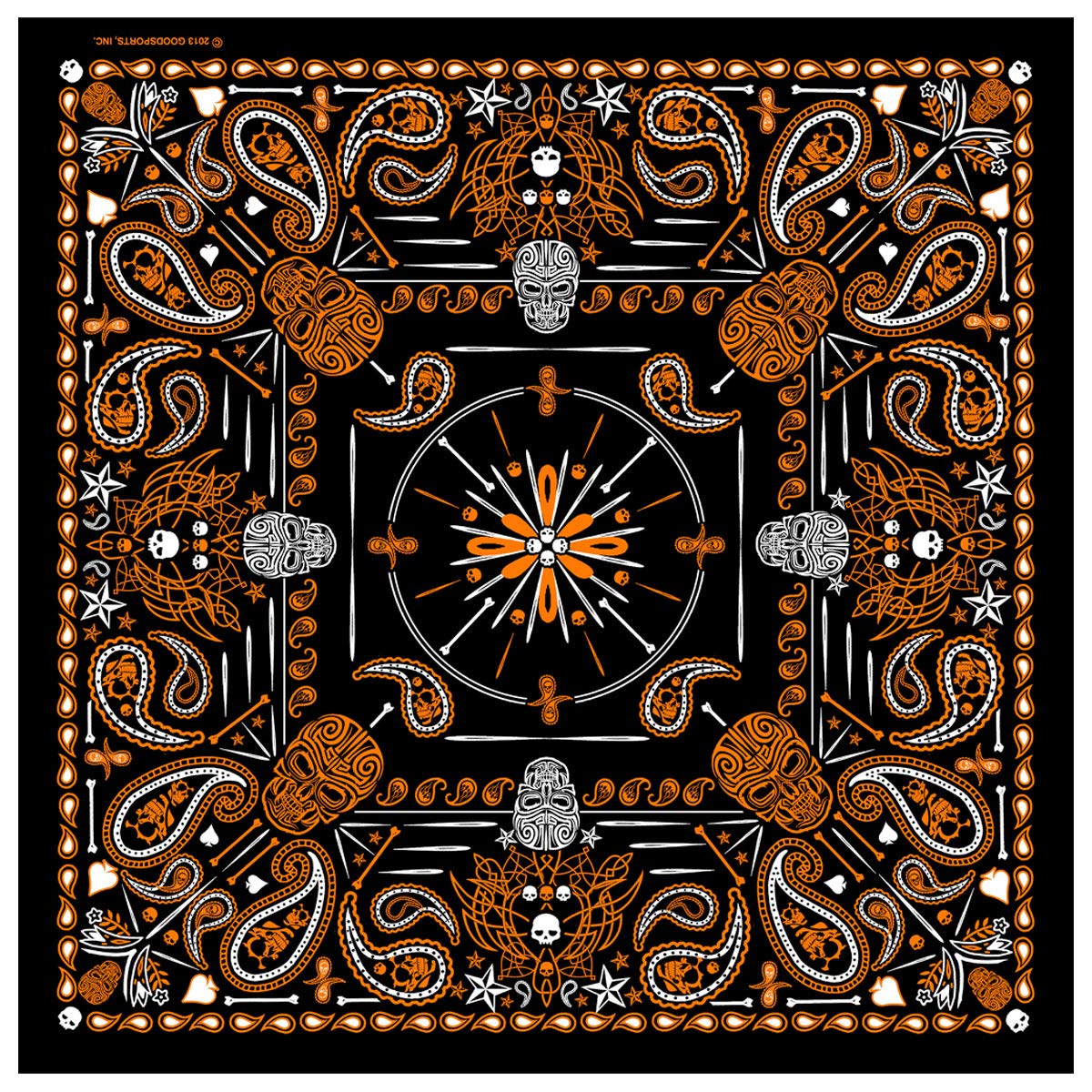 Hot Leathers Paisley Skull Bandana - Negro - Naranja