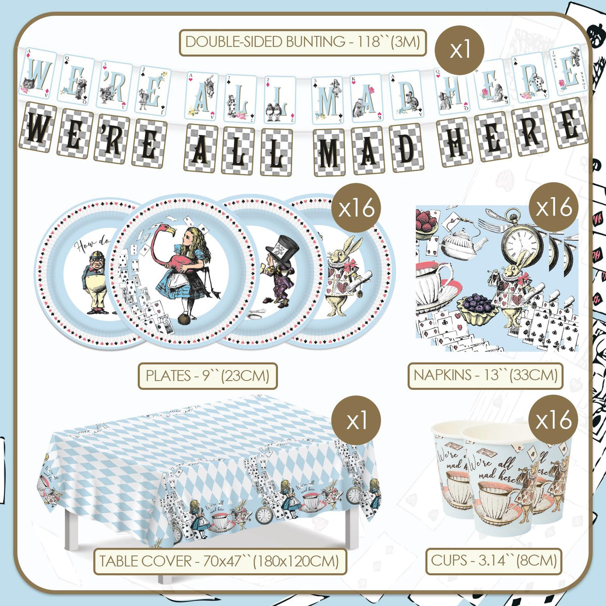 Talking Tables Decoración de Fiesta Alicia en el País de las Maravillas | Para 16 invitados, , platos, servilletas, tazas, mantel