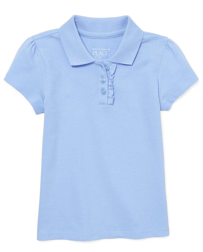 The Children's Place Polo Piqué de Manga Corta con Volantes para Niña - Estándar - CH - Azul