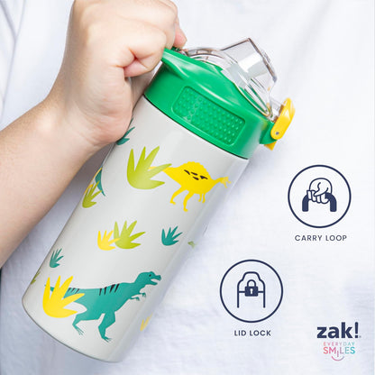 Zak Designs Disney Moana Sage - Botella de agua para niños para la escuela o los viajes, botella de agua de acero inoxidable de 14 onzas con popote, mango y a prueba de fugas, cubierta de boquilla