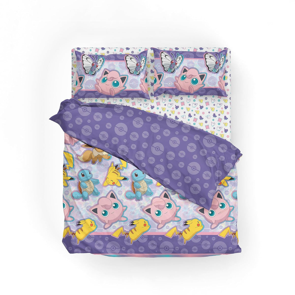 Northwest Pokemon Juego de Cama de tamaño Completo en una Bolsa, Ropa de Cama de Anime para niños, Mantas para niños y niñas, Batalla amistosa