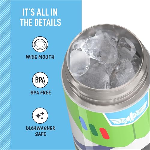 THERMOS FUNTAINER Botella aislada al aspiradora de acero inoxidable de 16 onzas con tapa ancha de boquilla, juguete Story Buzz
