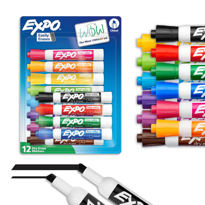 Expo Marcadores de Borrado en Seco Punta Cincel Negro, Bajo Olor - 12-pack - (12 Count)