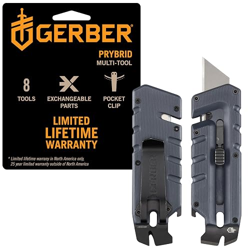 Gerber Gear Prybrid - Cortador de boxeo, hoja retráctil, cuchillo universal resistente con palanca, abrebotellas y pelacables, navaja multifunción EDC Gear – Azul