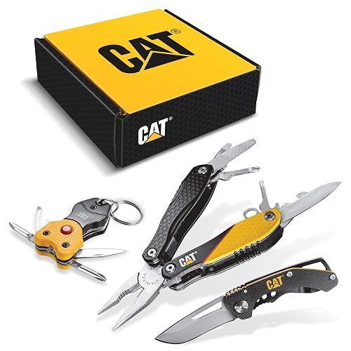 Cat Juego de 3 piezas 12 en 1 multiherramienta, cuchillo y llavero multiherramienta, 240192, amarillo