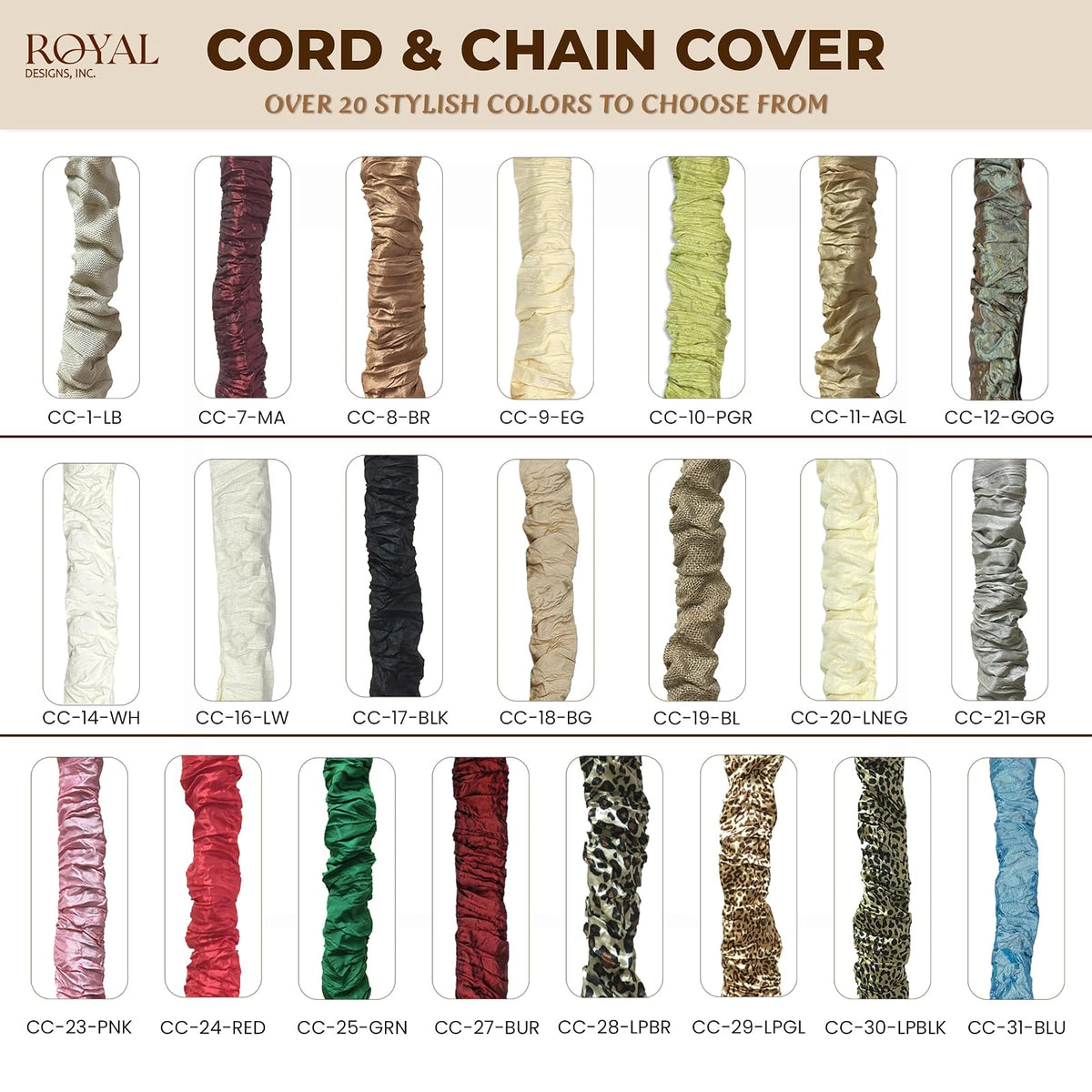 Royal Designs, Inc. - Cubierta de cable y cadena de tela de seda de 4 pies, cadena de iluminación colgante de araña y gestión de cables, cierre táctil, verde pera, 1 paquete