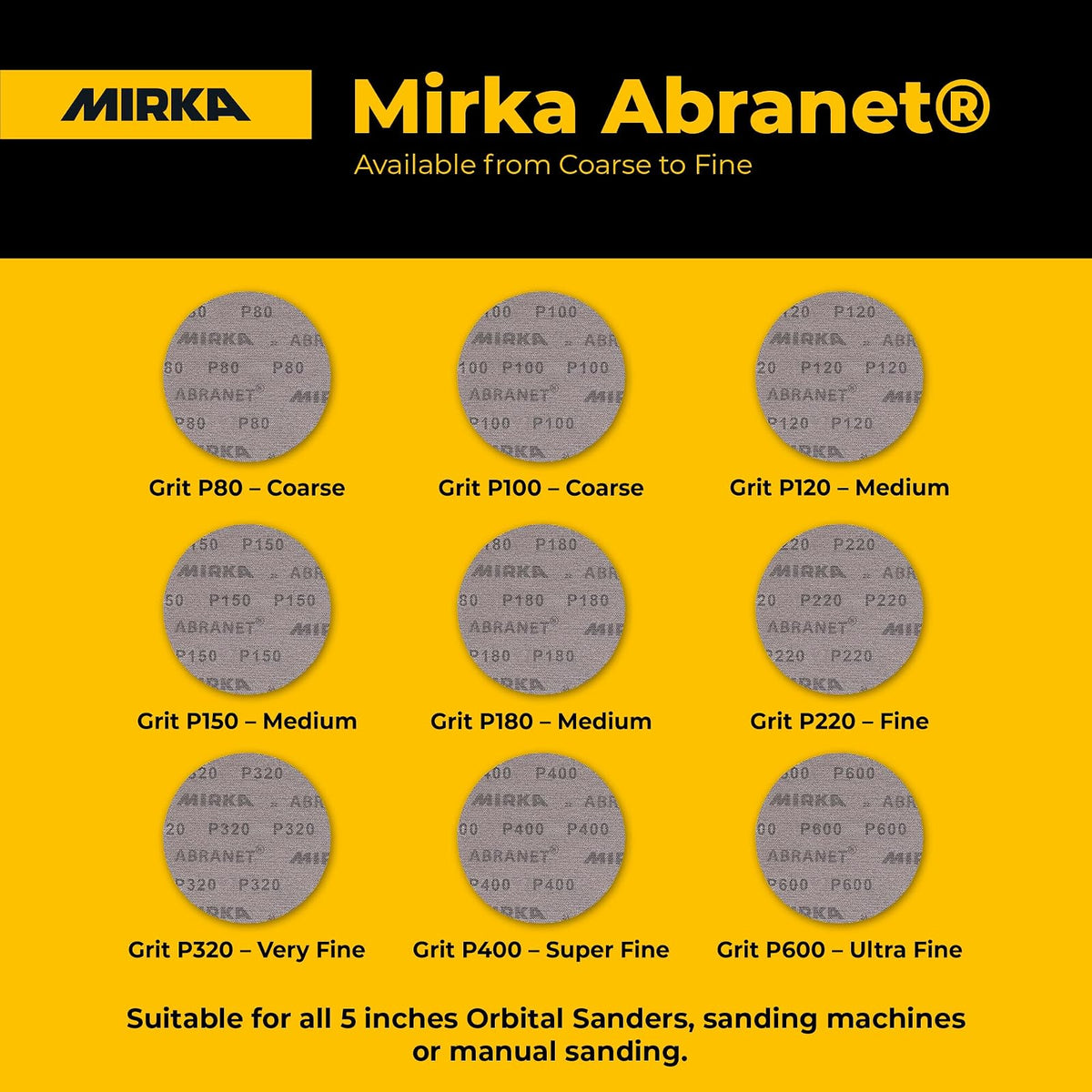 Mirka 9A-232-100 - Discos de lija abrasivos sin polvo (12,7 cm, 100 granos, 50 unidades)