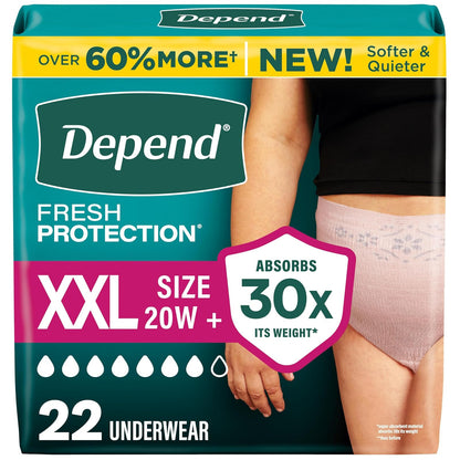Depend FIT-FLEX - Ropa interior para incontinencia para mujer, desechable, máxima absorción, XXL, rubor, 22 unidades