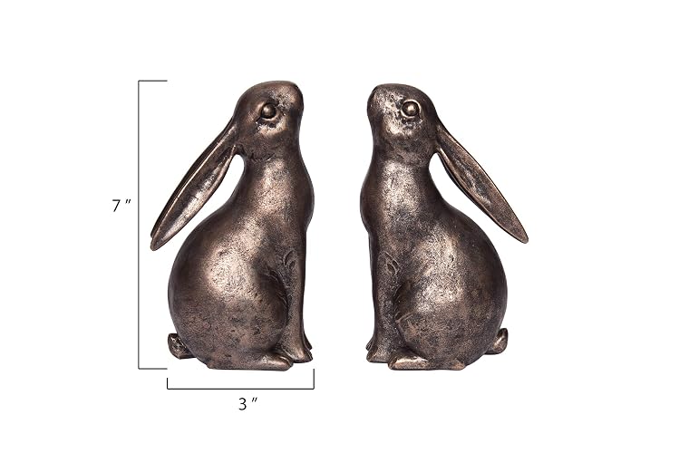 Creative Co-op - Sujetalibros de Resina de Bronce en Forma de Conejo (Juego de 2 Piezas)