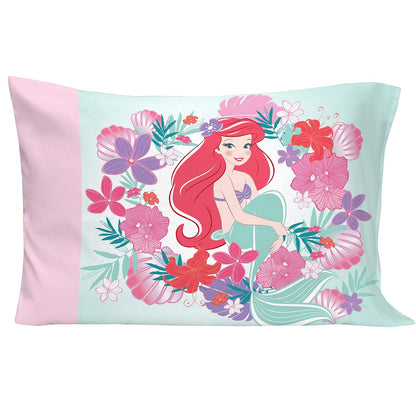 Disney Ariel Sea Garden - Juego de Cama de 4 Piezas para niños pequeños, edredón, sábana Bajera, sábana encimera Plana, Funda de Almohada Reversible de tamaño estándar, Rosa y Aguamarina
