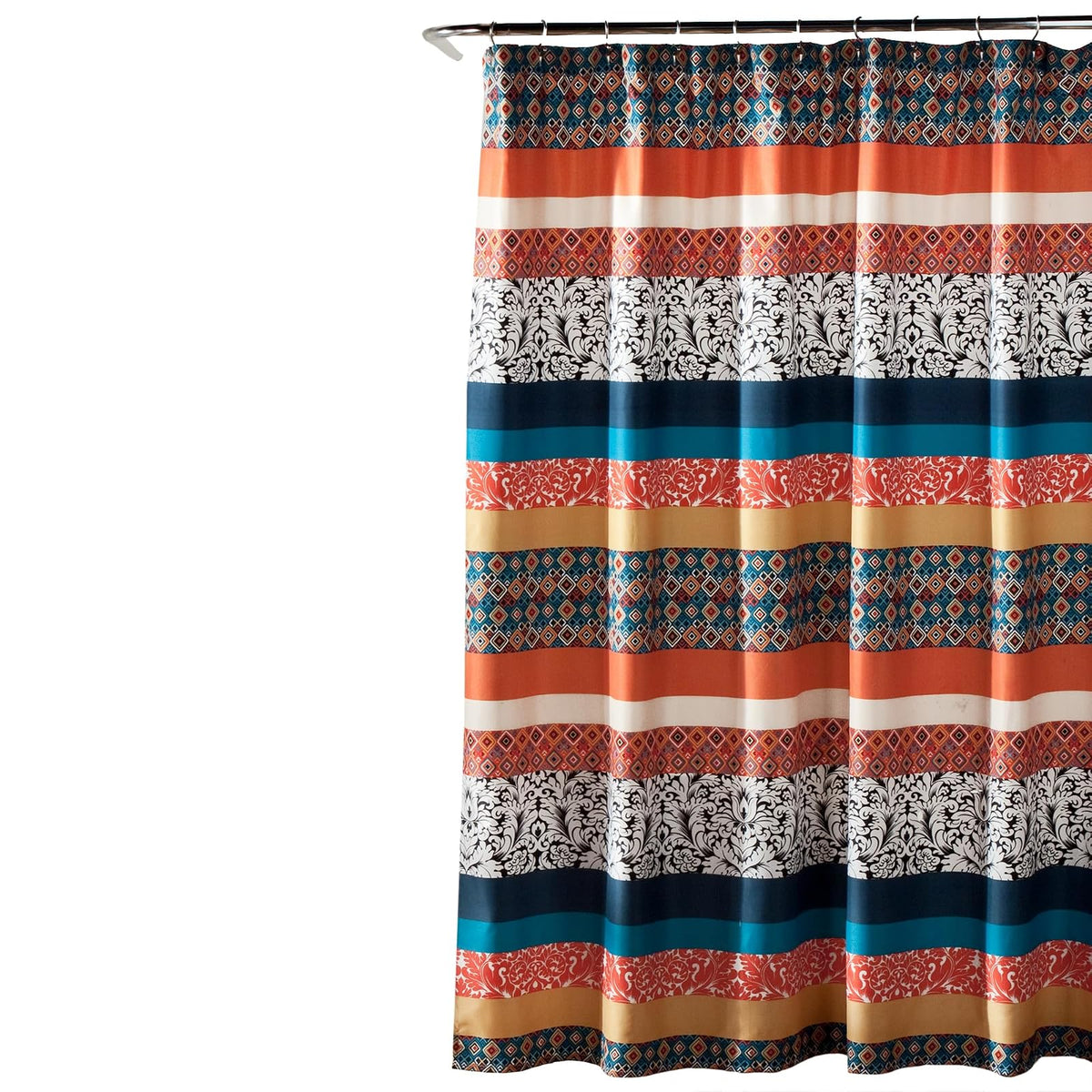 Lush Decoración Boho Cortina de Ducha, diseño de Rayas, 182,9 x 182,9 cm Turquesa/Naranja