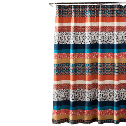 Lush Decoración Boho Cortina de Ducha, diseño de Rayas, 182,9 x 182,9 cm Turquesa/Naranja