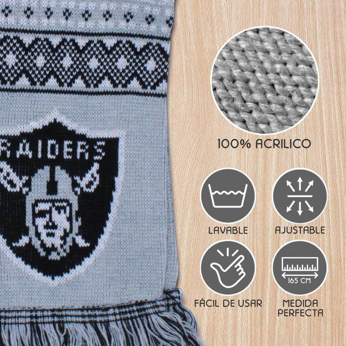NFL JTNFL-3041-LVR Bufanda para Invierno Raiders Unisex Adulto, Color Gris, Unitalla
