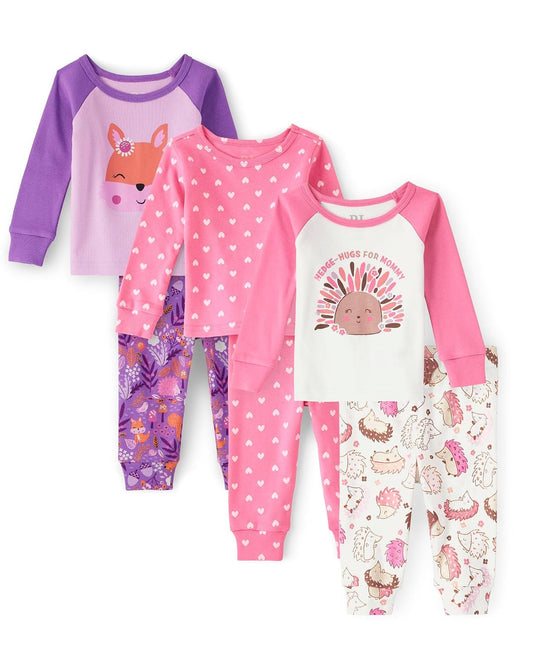 The Children's Place Conjunto de Pijama de 4 Piezas y Playera de Manga Larga para niños pequeños, Ajuste cómodo, 100% algodón Juego de Pijama para bebés niñas
