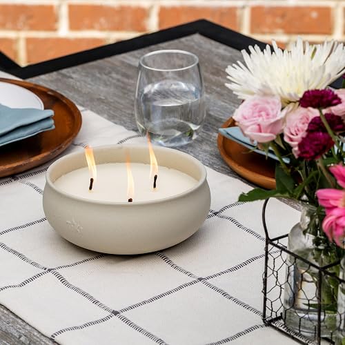 TIKI - Juego de 2 velas de citronela, tazón de cera blanca de 7 pulgadas con acabado de hormigón, velas decorativas al aire última intervensión para patio, terraza, jardín, patio trasero y camping