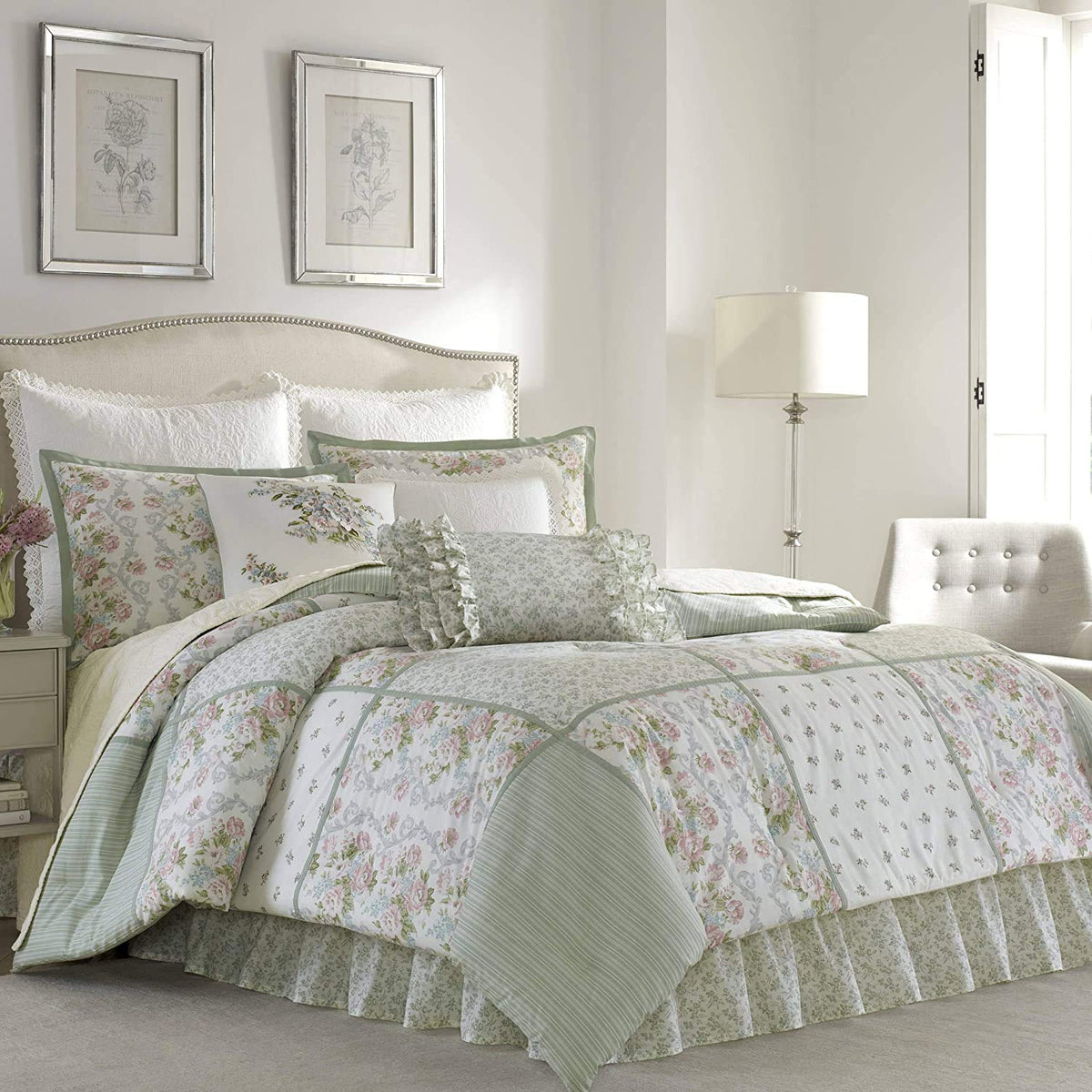 Laura Ashley Cenefa Harper Floral Bordada para Recámara - Queen