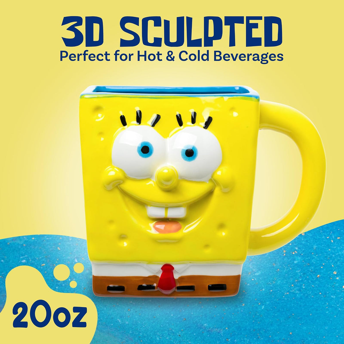 Silver Buffalo Nickelodeon Bob Esponja SquarePants 3D Taza de cerámica esculpida, 20 onzas, color amarillo