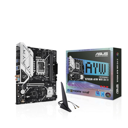ASUS B760M-AYW WiFi D4 II Placa Base microATX Intel B760 LGA 1700 | Compatibilidad PCIe 5.0 x16, dos ranuras M.2, DDR4, Realtek 2.5Gb Ethernet, Wi-Fi 6, HDMI, USB frontal 5Gbps