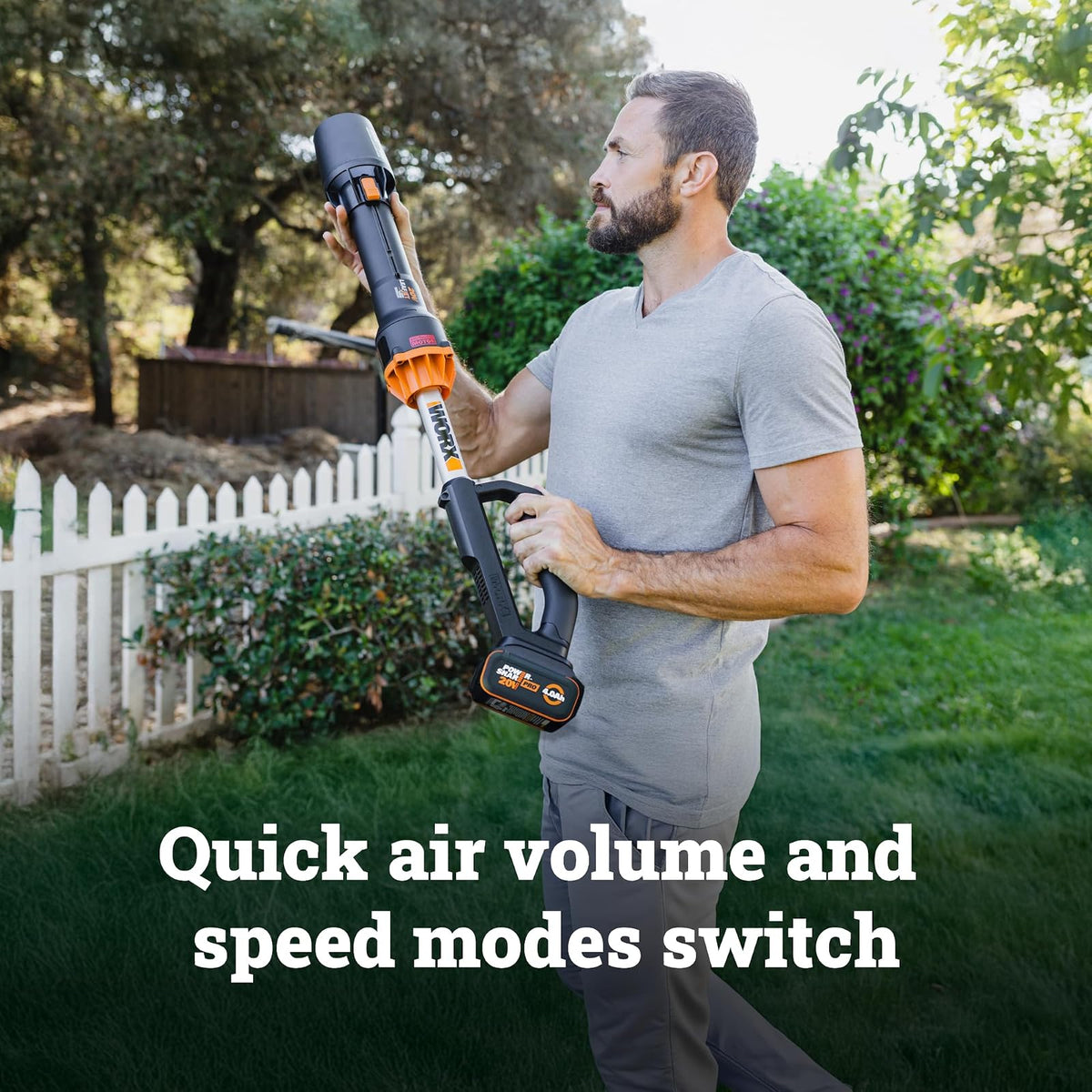 WORX Nitro - Soplador de hojas inalámbrico, soplador eléctrico con 410 CFM y 130 MPH, sopladores para cuidado del césped con batería de 4 libras, 4 Ah y cargador incluidos, WG543