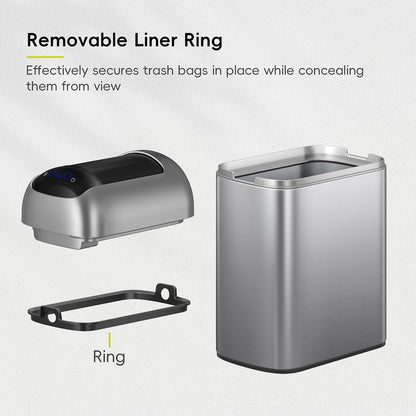 EKO Astro Slim Sensor Basurera de 10 L / 2.6 Galón de basura Touchless Close Retractable Wing Late, Sensor de movimiento Acero inoxidable para baño