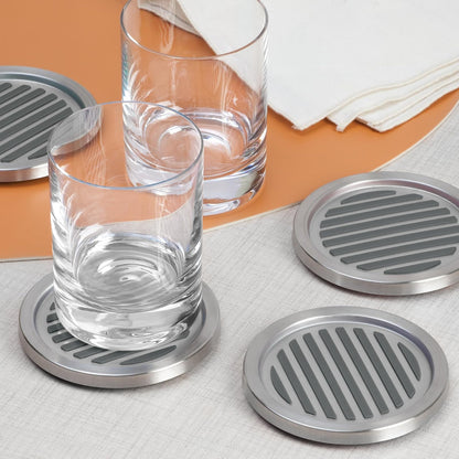 Interdesign Forma Set de 4 Posavasos, Acero Inoxidable Cepillado/Negro