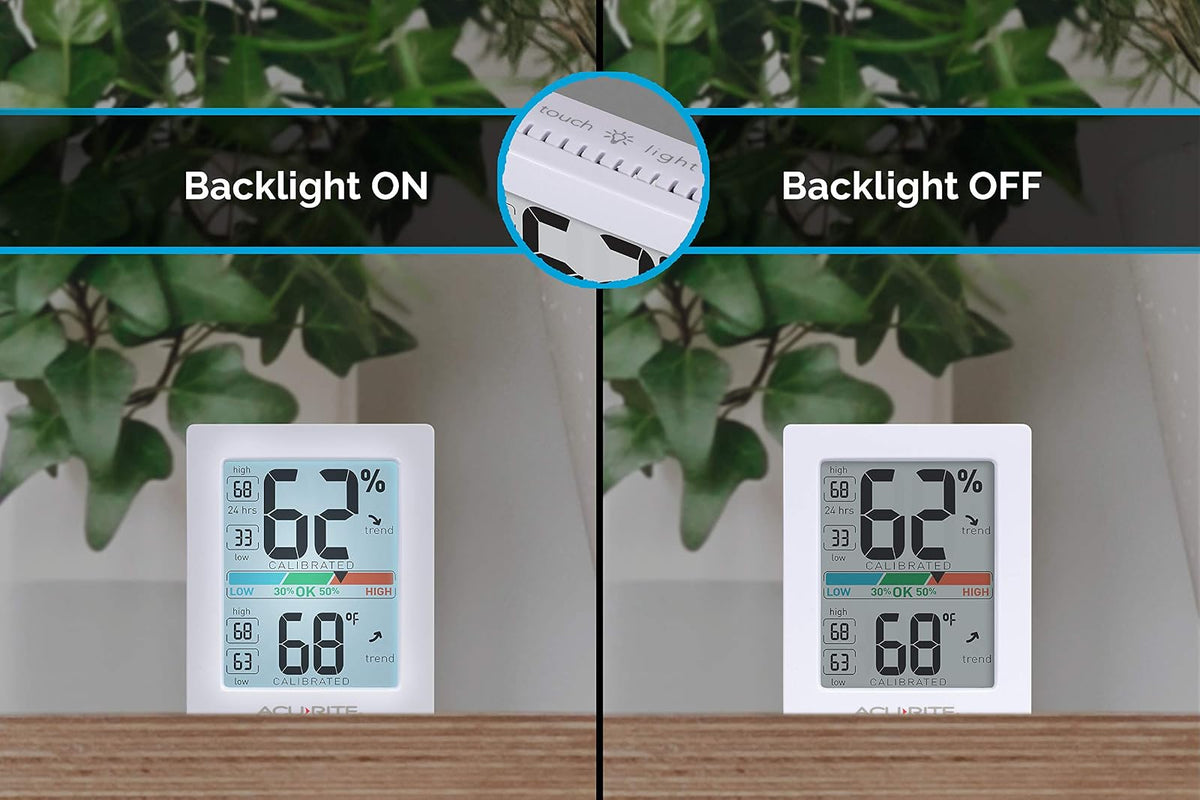 AcuRite Pro - Medidor de Humedad y termómetro con luz de Fondo activada al Tacto, Color Blanco