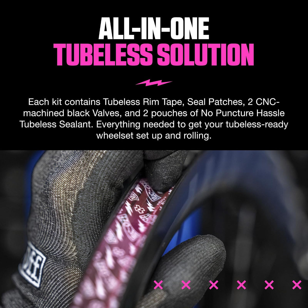 Muc Off Ultimate Tubeless Setup Kit for Tubeless Ready Bikes, Road/Gravel/CX 60mm - Includes Rim Tape, Seal Patches, Tubeless Valves and Tyre Sealant