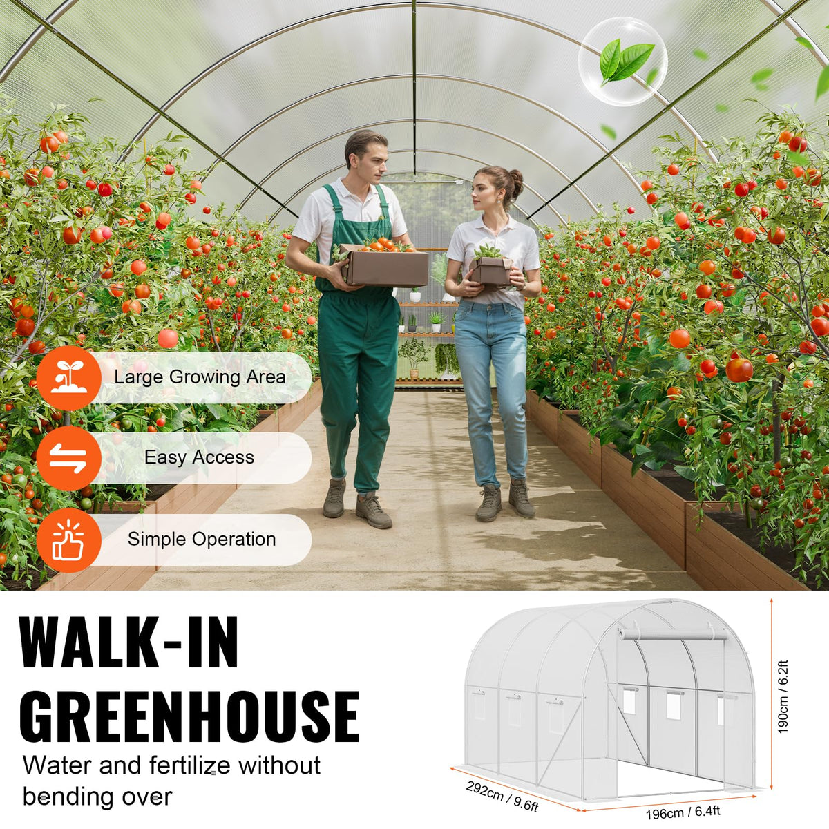 VEVOR - Invernadero, túnel de Invernadero, túnel de Invernadero de 9 x 7 x 6 pies, casa Caliente para Plantas con Marco de Acero galvanizado, Cubierta de Polietileno Blanco, Puerta Enrollable con