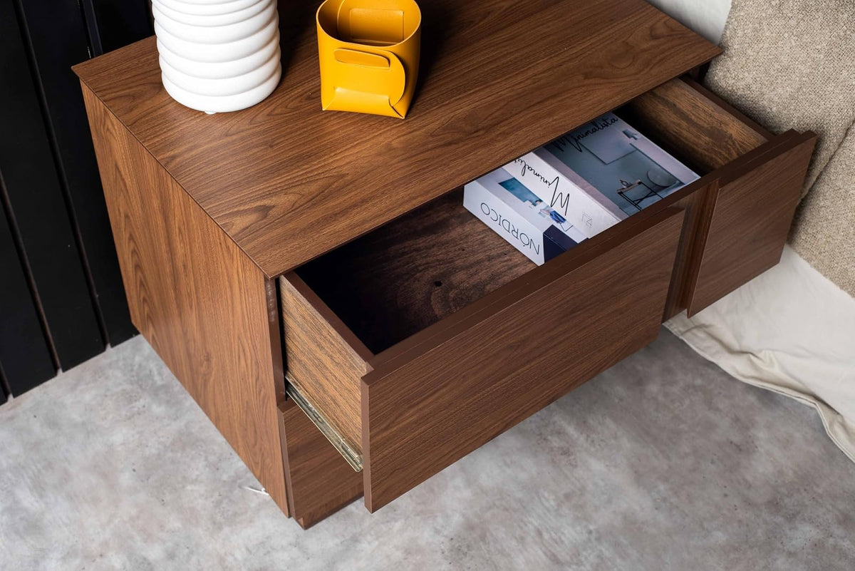 Buró Color Nogal con 2 Cajones con Corredera de Extensión y Estructura de Madera MDF.