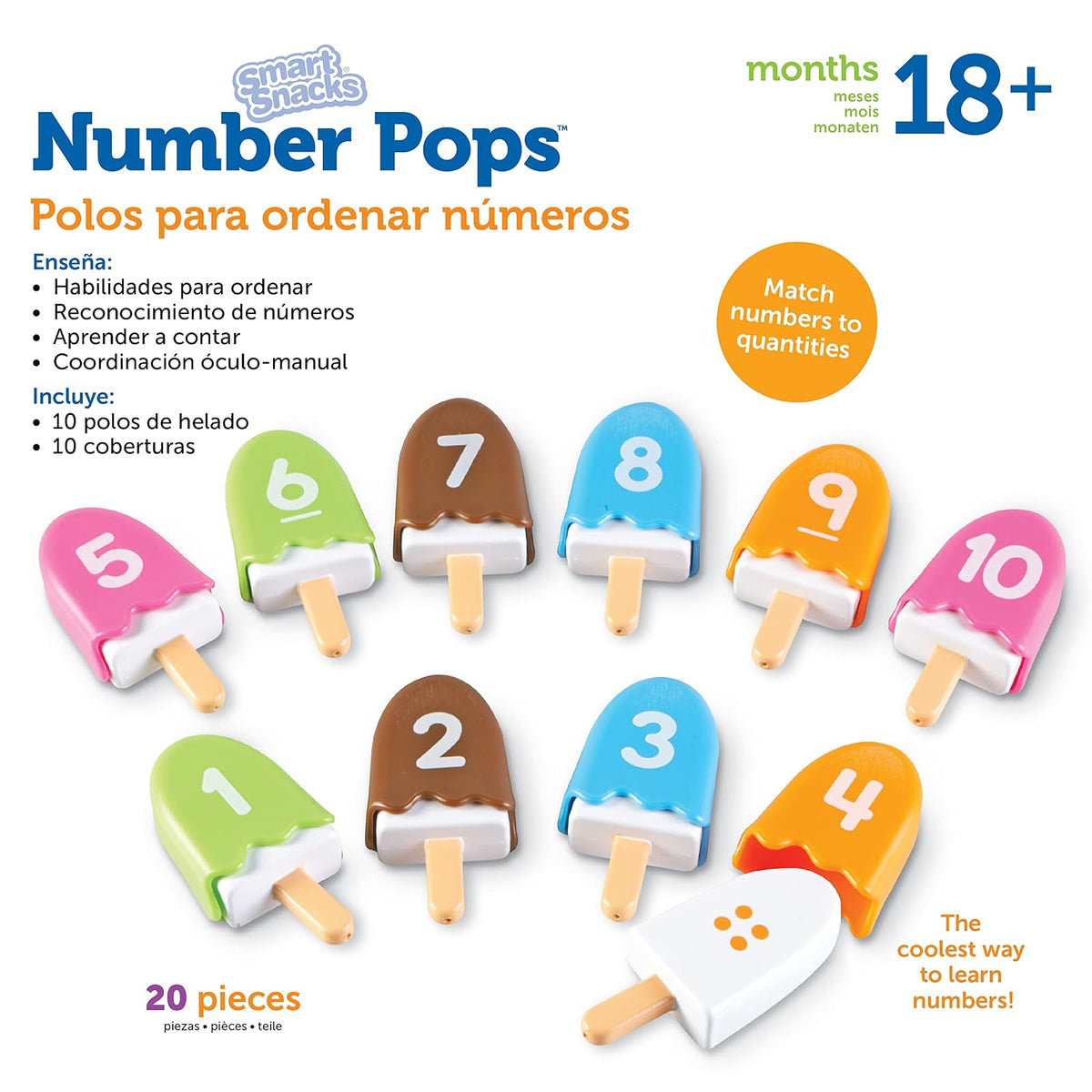 Learning Resources Paletas de juguete Smart Snacks Number Pops, Multicolor | Manipulantes de matemáticas para niños en edad preescolar, juguetes de juego y conteo de números, habilidades motoras finas