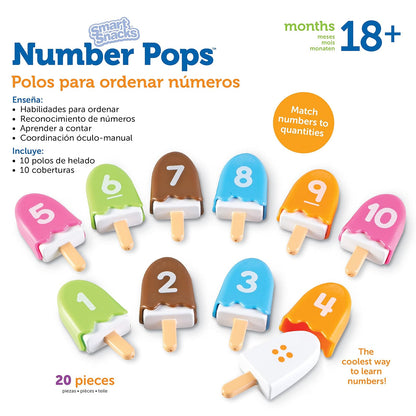 Learning Resources Paletas de juguete Smart Snacks Number Pops, Multicolor | Manipulantes de matemáticas para niños en edad preescolar, juguetes de juego y conteo de números, habilidades motoras finas