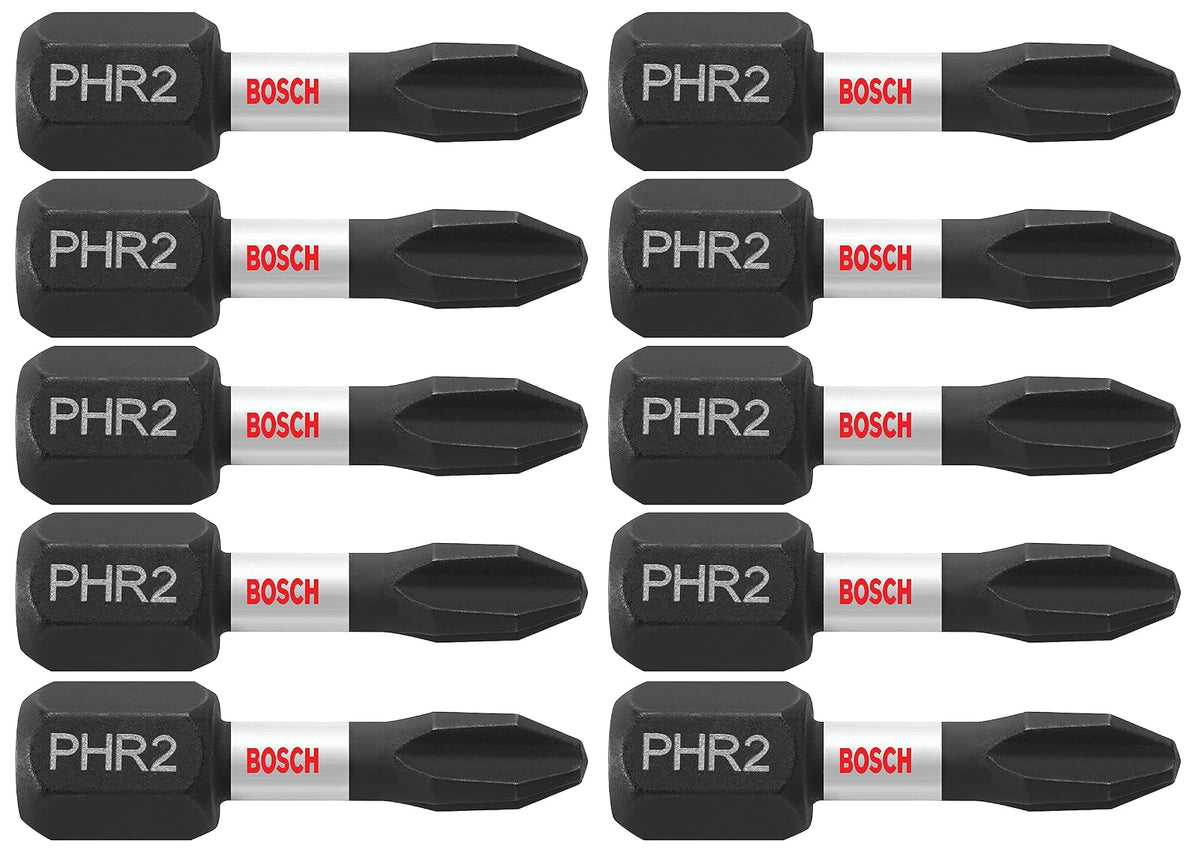 Bosch Puntas de Impacto para Atornillar Phillips, Alta Resistencia - 1 in (2.54 cm) - Phillips #2R - Brocas de inserción reducidas - Paquete de 10