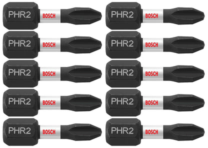 Bosch Puntas de Impacto para Atornillar Phillips, Alta Resistencia - 1 in (2.54 cm) - Phillips #2R - Brocas de inserción reducidas - Paquete de 10