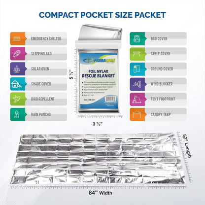 Primacare HB-10 Manta térmica de emergencia de Mylar (paquete de 10), 52 pulgadas de largo x 84 pulgadas de ancho