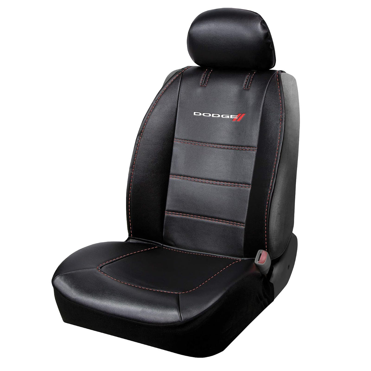 Plasticolor 008627R01 - Funda de Asiento de Lujo, con Logotipo incrustado, Costuras de Alto Contraste, 3 Piezas, sin Laterales, para Automóvil, camión o SUV, con Bolsillo de Carga, Color Negro