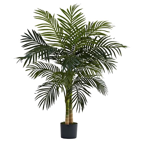 Nearly Natural 5357 Dorado caña Palmera, 4-Feet, Verde | 4 Pies, Verde, Artificial, Hojas Doradas