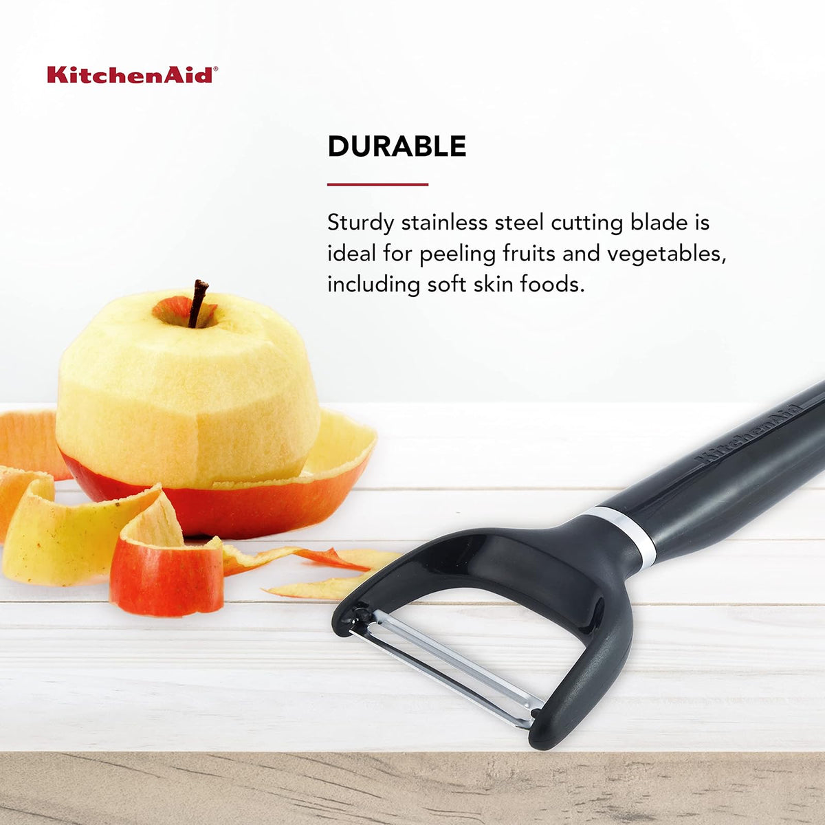 KitchenAid Pelador en Y con mango ergonómico y hoja de un solo filo, apto para lavaplatos con cubierta protectora