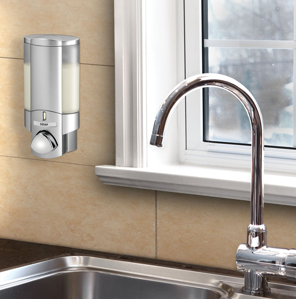 Better Living Aviva Dispensador de jabón de una Sola Botella, Plateado Satinado, Plateado (Satin Silver), 1, 1