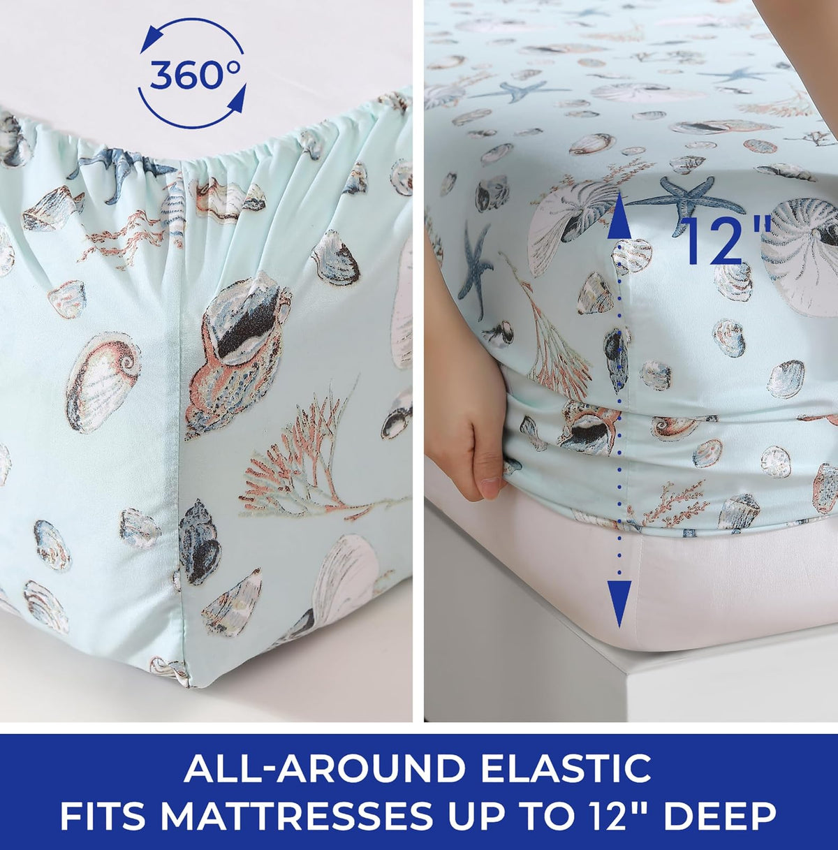 Beatrice Home Fashions Juego de sábanas de Microfibra con Estampado costero, Suave, cómodo, Bolsillos de 14 Pulgadas de Profundidad, Queen, mar Oceanside