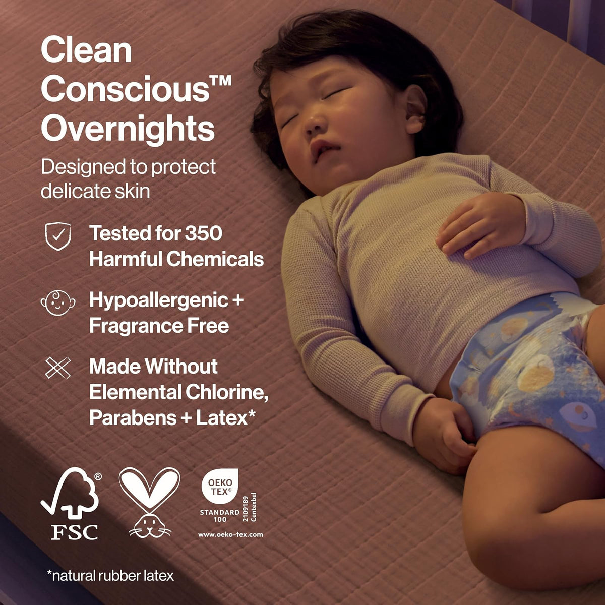The Honest Company Clean Conscious - Pañales nocturnos | A base de plantas, sostenibles | Cozy Cloud + Star Signos | Caja Club, tamaño 4 (22-36 libras), 48 unidades