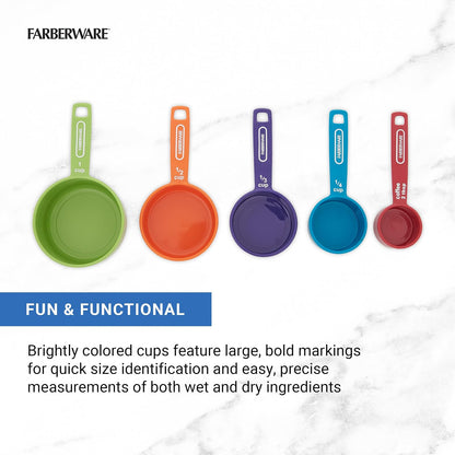 Farberware 5216439 Professional Plastic Measuring Cups with Coffee Spoon, Set of 5, Assorted Colors