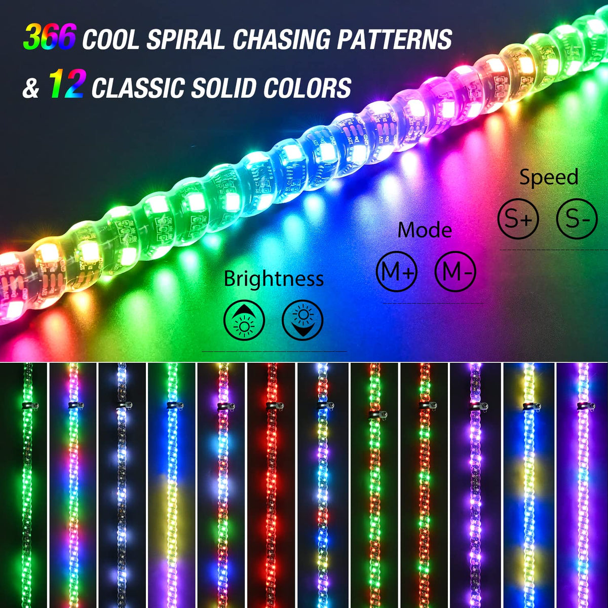 Nilight Luz Látigo LED RGB Espiral 3FT con Control Remoto RF para ATV UTV Polaris RZR