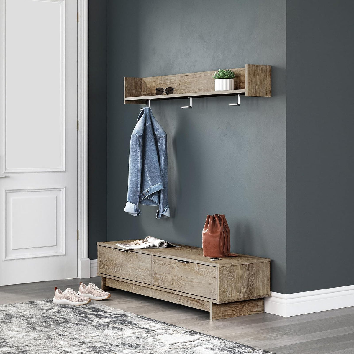 Signature Design by Ashley - Oliah - Perchero de Pared con Estante, Color Natural