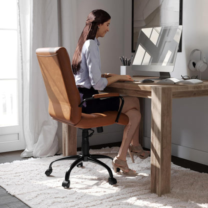Flash Furniture Whitney Silla de Computadora Respaldo Medio LeatherSoft Café/Negro