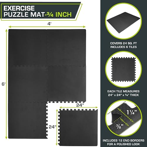 ProsourceFit Extra Thick Puzzle Exercise Mat ¾” and 1", EVA Foam Interlocking Tiles for Protective, Cushioned Workout Flooring for Home and Gym Equipment