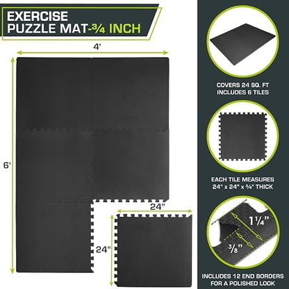 ProsourceFit Extra Thick Puzzle Exercise Mat ¾” and 1", EVA Foam Interlocking Tiles for Protective, Cushioned Workout Flooring for Home and Gym Equipment