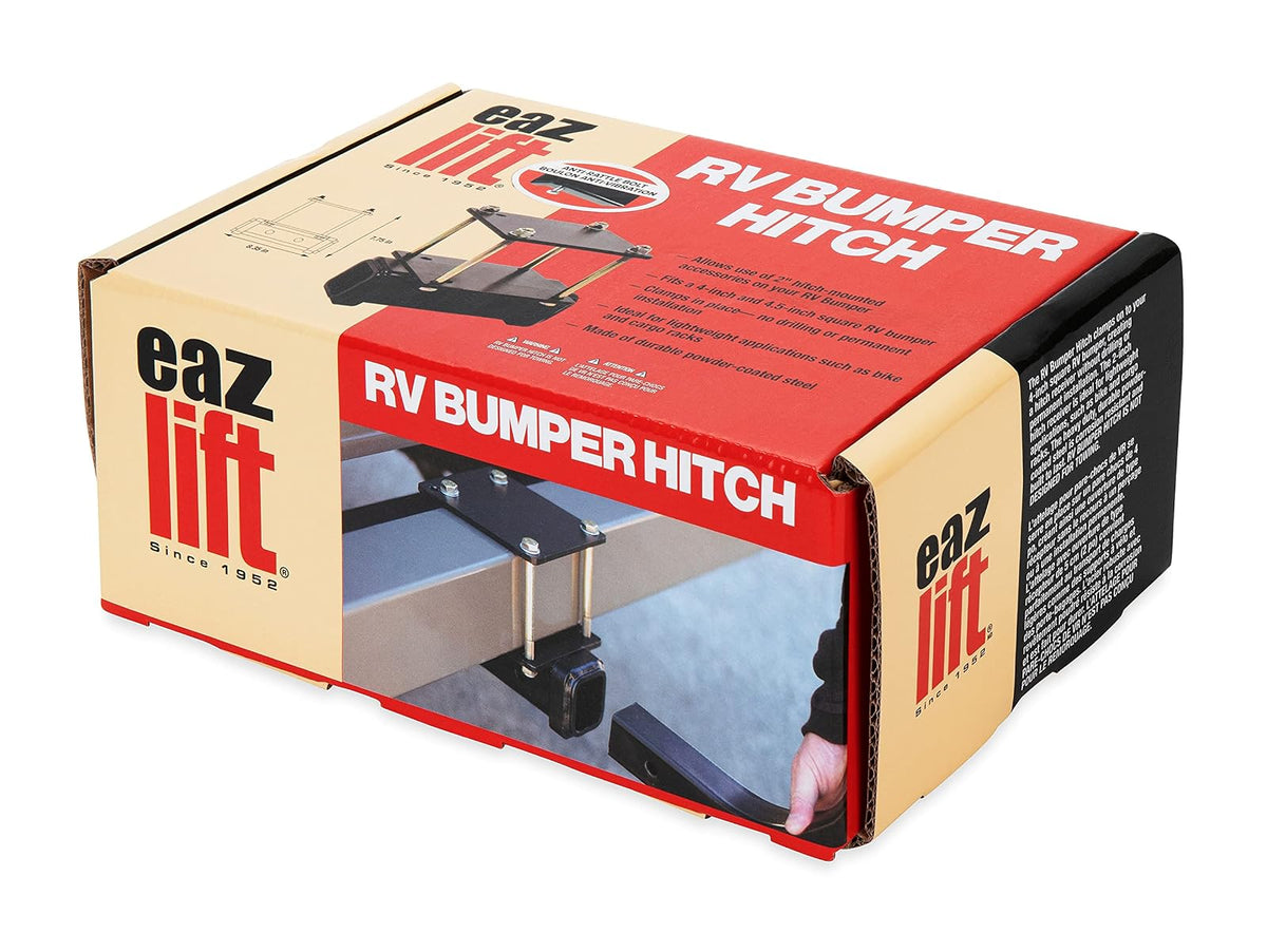 Camco Eaz-Lift - Enganche de Parachoques para Caravana y Caravana, Ideal para , estantes de Carga y más, se sujeta a Parachoques Cuadrados de 4 Pulgadas, no Requiere perforación para