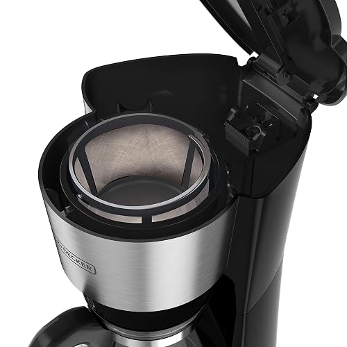 Black+Decker Cafetera 5 Tazas con Jarra de Vidiro y Vaso Personal, CM0755S | Termo de acero inoxidable, filtro permanente y cesta removible, compatible con goteador para café filtrado a mano