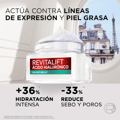 L'Oréal Paris Gel Crema Facial Rellenador Anti Brillo Revitalift Ácido Hialurónico, 50 ml